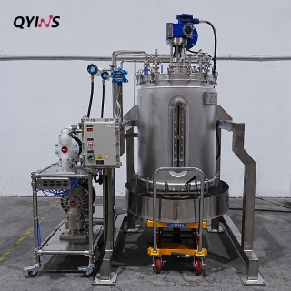 防爆300L不锈钢固相合成过滤釜固液分离不锈钢过滤砂芯抽滤速度快（气动泵进出料）