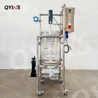 玻璃固相合成釜 过滤反应釜 半自动进出料夹套全包50L